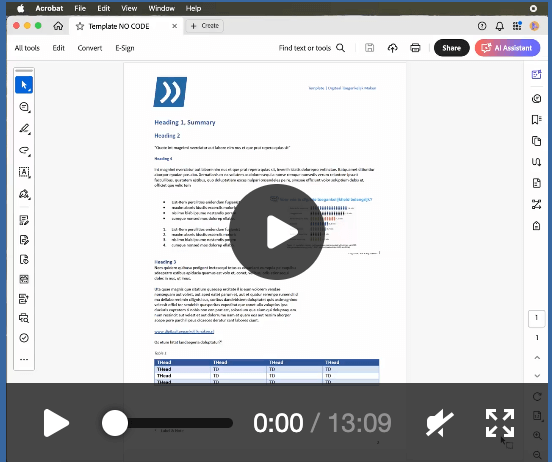 video zonder geluid waarin het proces van toegankelijk maken van een PDF te zien is.